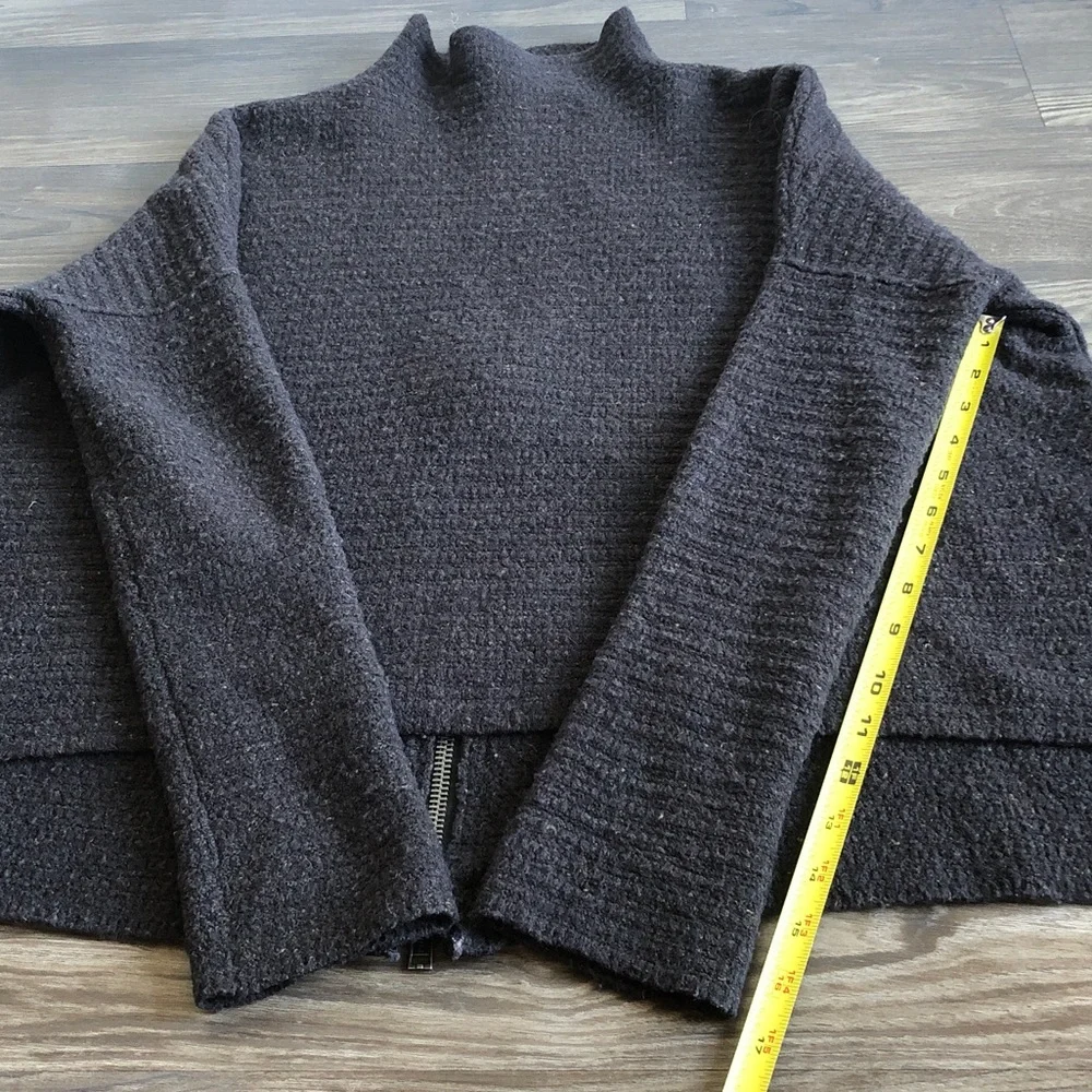 Free People Arctic Fox Sweater Zip Back Charcoal Small Oversized Wool Blend
